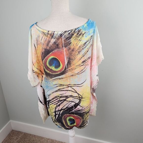 Trac Women's Peacock Design Beaded Detail Tunic Top Size XL - Picture 5 of 6